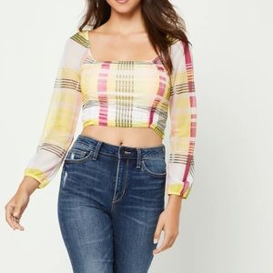 BCBGeneration Kate Square Neck Crop Top Plaid Print XS
